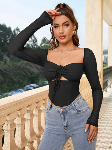 Lucy Long Sleeve Cut Out Top - SunsetFashionLA